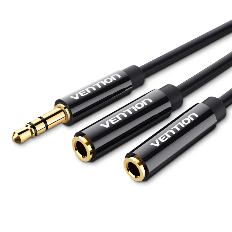 Vention BBSBY TRS 3.5mm Male to Dual 3.5mm Female 0.3-Meter ABS Type Gold Plated view 3